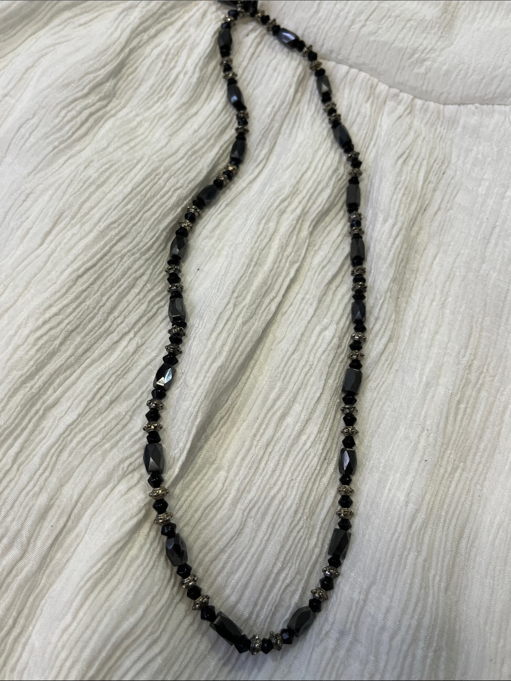 Long Black Faceted Bead Necklace for Women